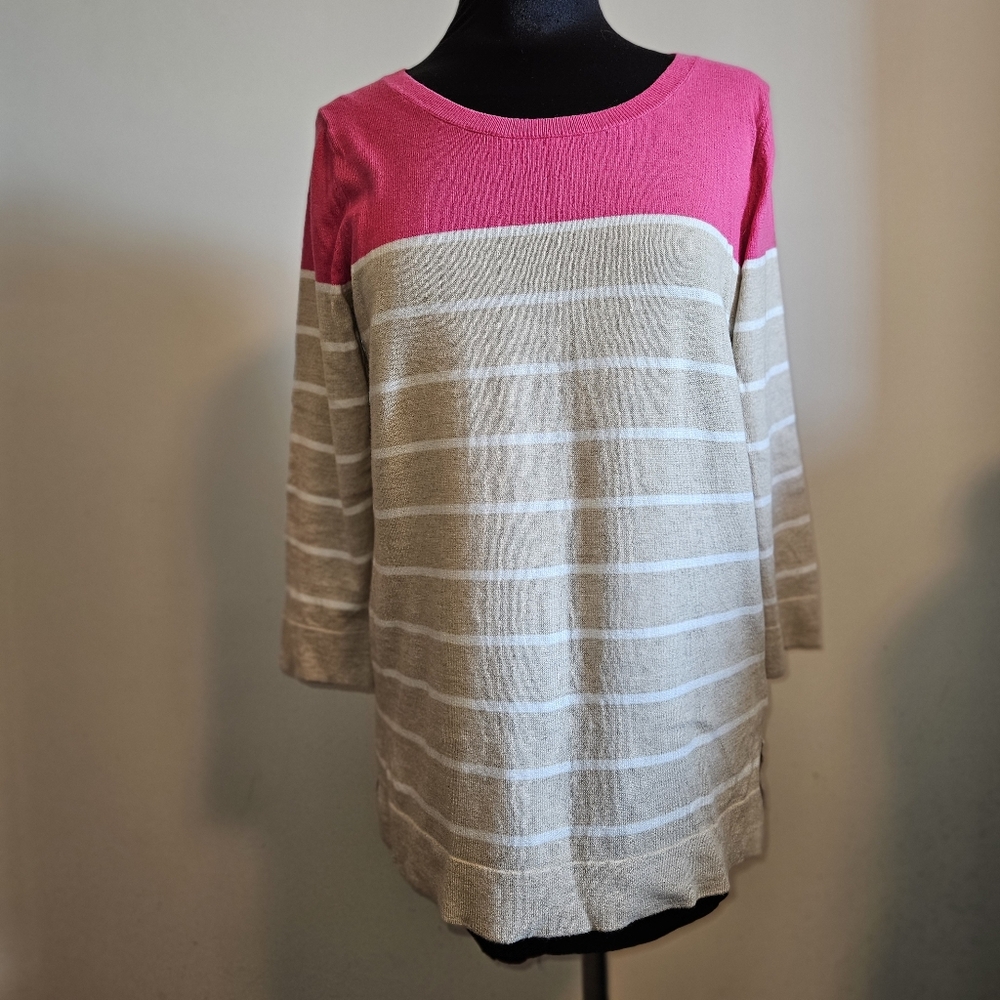 Banana Republic Factory Striped Sweater Size Medium Long Sleeve Pink Tan White